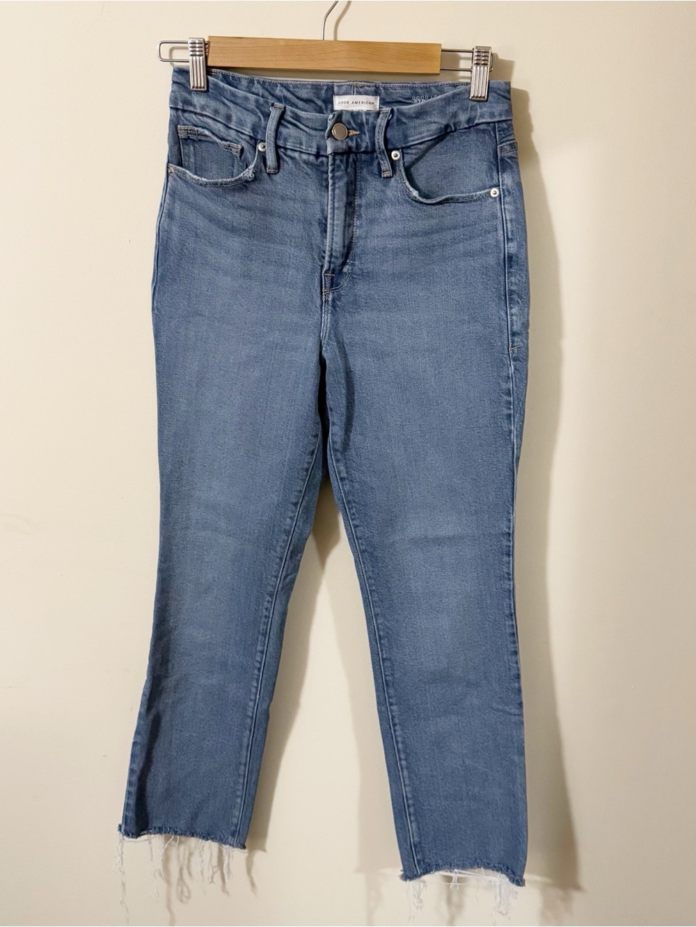 Good American Good Legs Straight Womens Jeans Size 2/ 26 Raw Hem